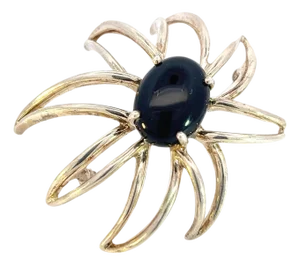 1990s Pair of Tiffany & Co Estate Large Onyx Flower Brooch Sterling Silver