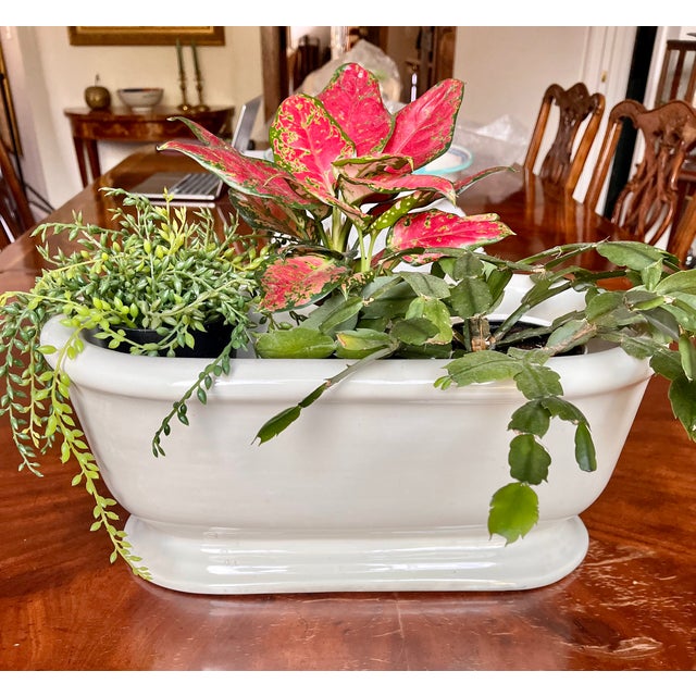 Antique Late 1800s French Porcelain Cast Iron Footed Oval Planter For Sale - Image 10 of 12