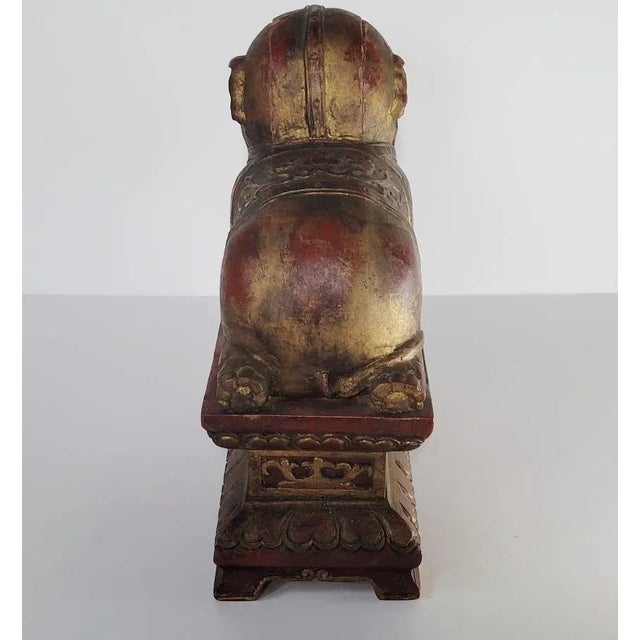 Late 19th Century Antique Wooden Chinese Young Elephant Resting on Plinth Statue For Sale - Image 5 of 11