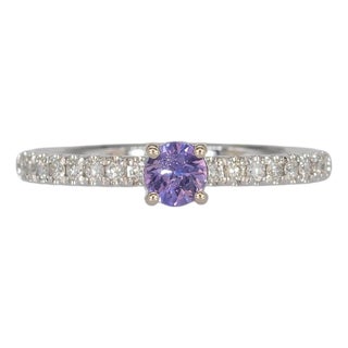 Purple Sapphire Ring With Earth-Mined Diamond Accents: Solid 14k Gold, Size 6.75 For Sale