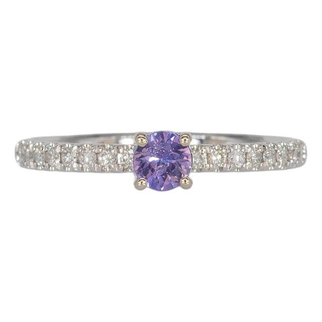 Purple Sapphire Ring With Earth-Mined Diamond Accents: Solid 14k Gold, Size 6.75 For Sale