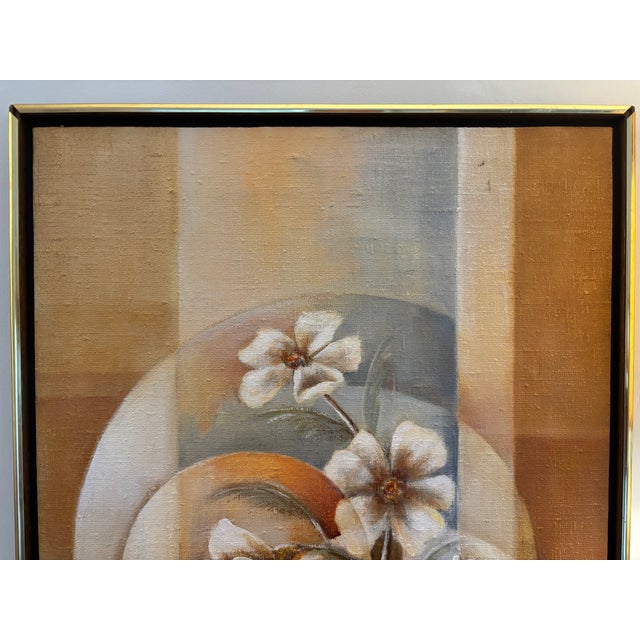Original Oriental Style Floral Painting With Gold Leaf, Dated 1981 Signed For Sale - Image 14 of 15