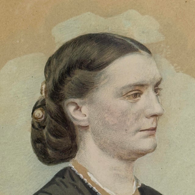 Antique 19th Century Gouache Realist Portrait of Clara Barton/American Red Cross For Sale - Image 4 of 6