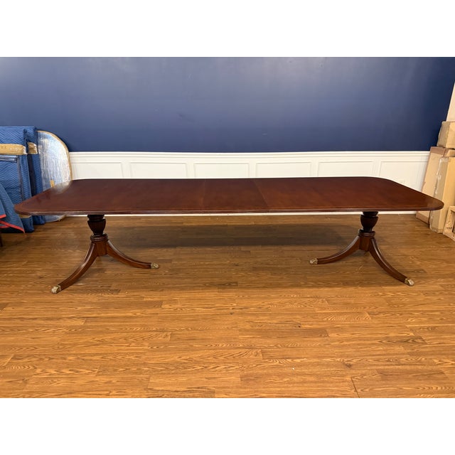 Brown Traditional Banded Mahogany Dining Table by Leighton Hall - Showroom Sample For Sale - Image 8 of 13
