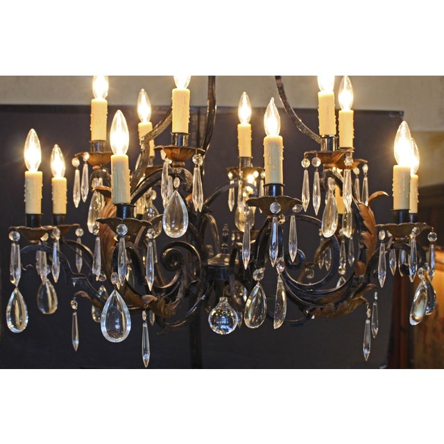 Late 19th Century French Iron & Crystal 15-Light Chandelier For Sale In Raleigh - Image 6 of 9