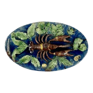 French Palissy François Maurice Majolica Lobster Wall Plaque, Circa 1870
