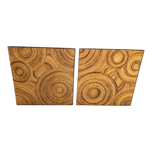 Large Pair of Vintage Sculptural Boho Organic Modern Natural Fiber Wall Art Panels For Sale