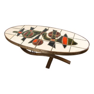 French Coffee Table in Chromed Steel and Ceramic by Barrois Vallauris, 1960 For Sale
