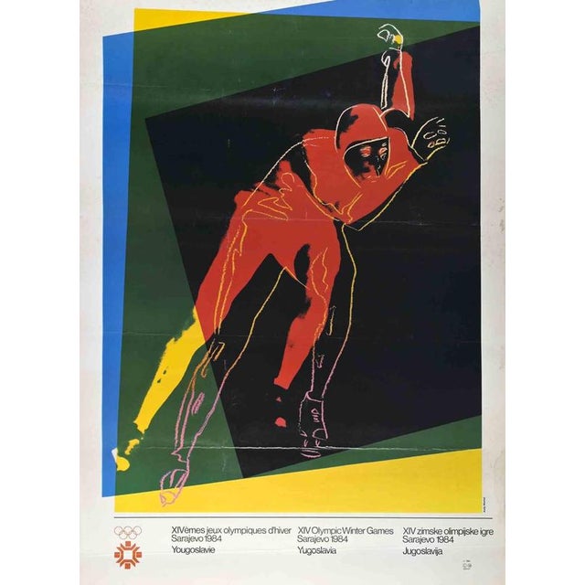 Vintage offset poster realized after Andy Warhol in occasion of the 1984 Winter Games in Sarajevo. Fair condition, with...