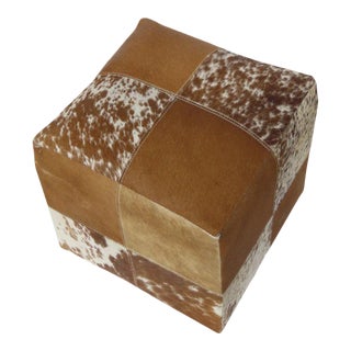 Vintage Hide Cube Stool Ottoman For Sale