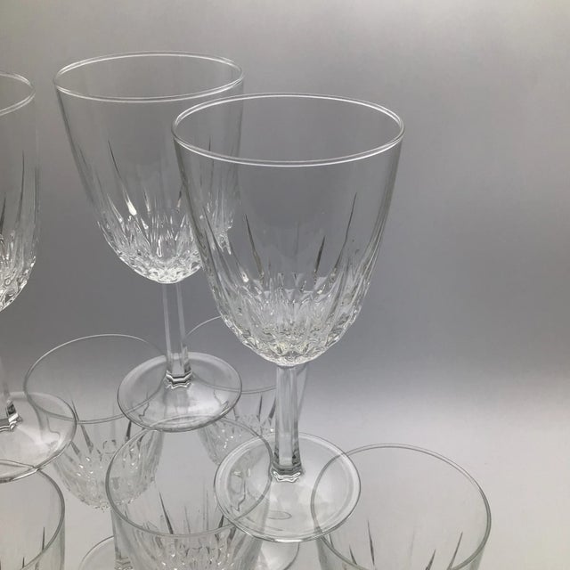 French Hexagon Stemmed Crystal Water Goblets-Set of 8 For Sale - Image 9 of 13