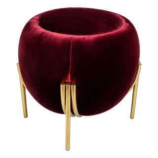 Vintage Ruby Velvet Pouf, 1980s For Sale
