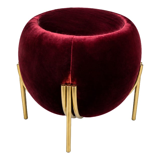 Vintage Ruby Velvet Pouf, 1980s For Sale