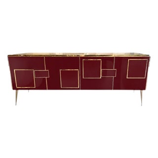 Italian Four-Door Sideboard in Burgundy Glass and Brass from Justfurnituress SRL For Sale