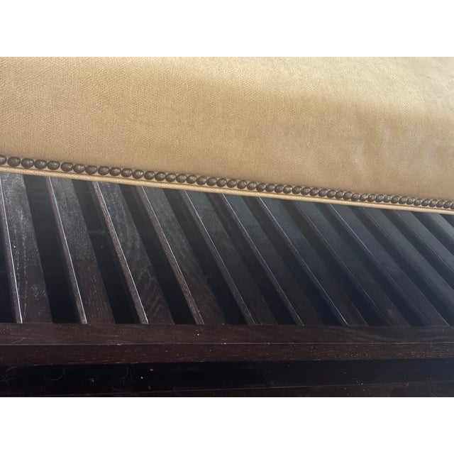 Animal Skin Lee Industries Large Leather Cocktail Ottoman in Apex Sand Tan Color Wood Slats Great Used Condition. On Casters For Sale - Image 7 of 11