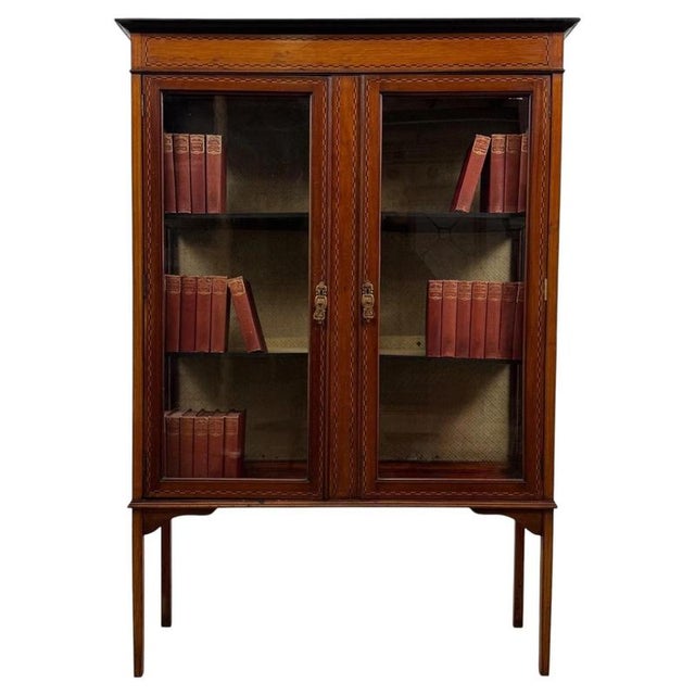Early 20th Century Antique English Inlaid Mahogany Display Cabinet For Sale - Image 12 of 12