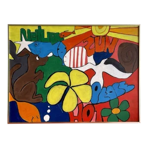 1970s Psychedelic Botanical Abstract Acrylic Painting, Framed