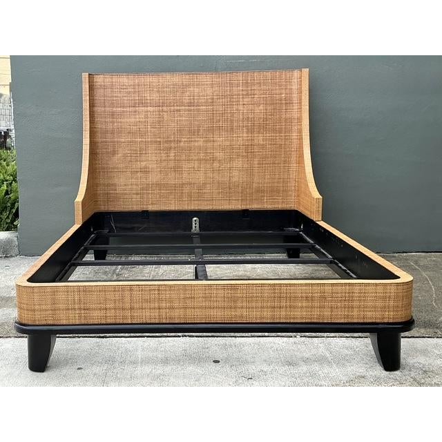 Mid-Century Modern Vintage Wrapped Grasscloth Queen Bed For Sale - Image 3 of 12