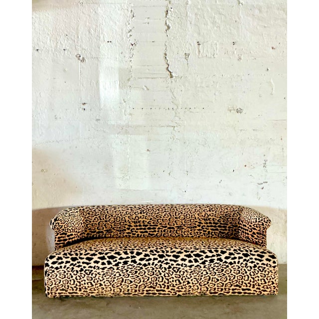 Late 20th Century Vintage Boho Leopard Velvet Roll Arm Sofa For Sale - Image 5 of 12