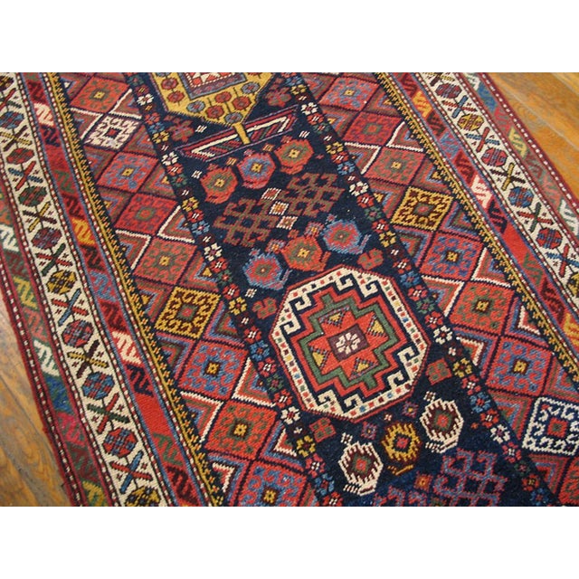 Tribal 1900s Blue Navy Geometric Tribal Antique W. Persian Kurdish Carpet 3'5" X 17'4" Handknotted Wool Rug For Sale - Image 3 of 6