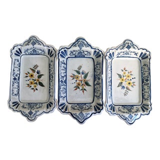 20th Century Set of Three Trays in Blue and Yellow Ceramic, Spain For Sale
