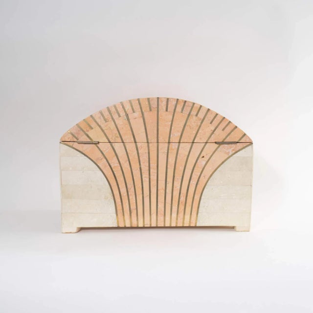 Vintage Maitland Smith Tessellated Stone Brass Inlay Treasure Chest Jewelry Box For Sale - Image 9 of 12