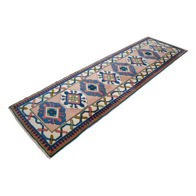 Hand-Knotted Turkish Wool Rug . Oushak Runner Rug Pink Hallway Decor2′9″ × 9′1″ For Sale - Image 4 of 16