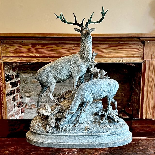 Max Arthur Waagen, Stag and Doe Sculpture, 1800s, Bronze, Metal and Zinc For Sale - Image 16 of 16