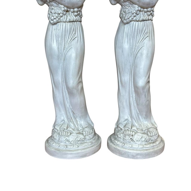 Stone Vintage Holland Mold Neoclassical Italian Style Figural Maiden Table Lamps With Grapes & Amphora, a Pair For Sale - Image 7 of 12
