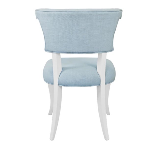 Matthew Izzo Home Eloise Light Blue Performance Linen and Matte White Lacquer Round Back Dining Chair For Sale In New York - Image 6 of 9