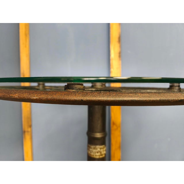 Metal Glass Top Table with Cast Iron Industrial Iron Machine Legs, 2010s, Set of 3 For Sale - Image 7 of 18