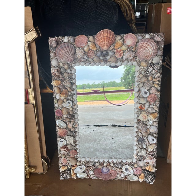 American Handcrafted Seashell Encrusted Wall Mirror For Sale - Image 6 of 12