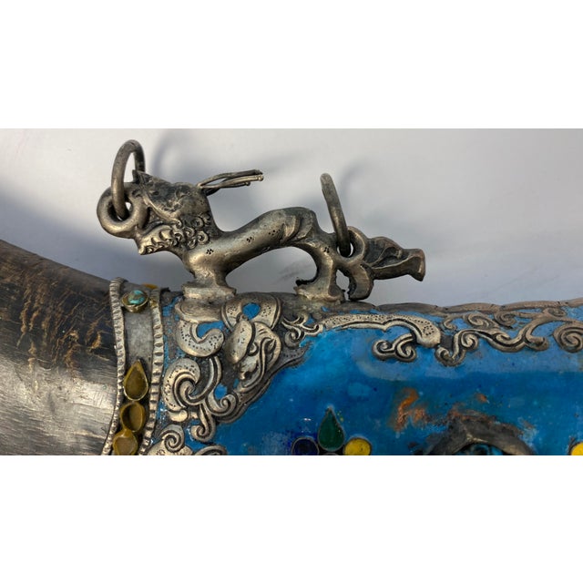 Antique Tibetan Ritual Dagger With Silver, Turquoise Blue Enamel and Dragon For Sale - Image 16 of 18