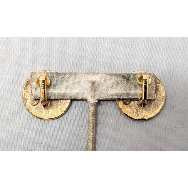 1980s Vintage 1980s Signed Les Bernard Round Goldtone Black & White Enamel Striped Pierced Earrings-2 Pieces For Sale - Image 5 of 6