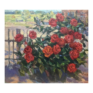 1960s Oil Painting Red Roses Belov Victor Emelyanovich For Sale