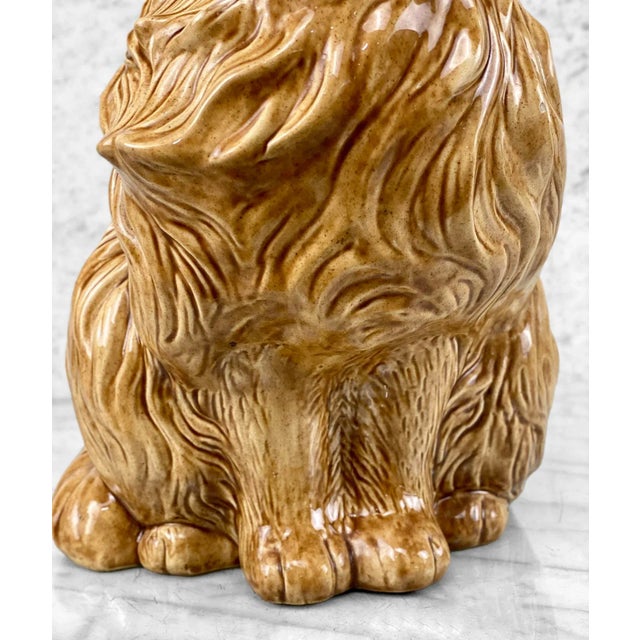 Mid-Century Large Porcelain Long-Haired Brown Cat Sculpture For Sale - Image 10 of 11