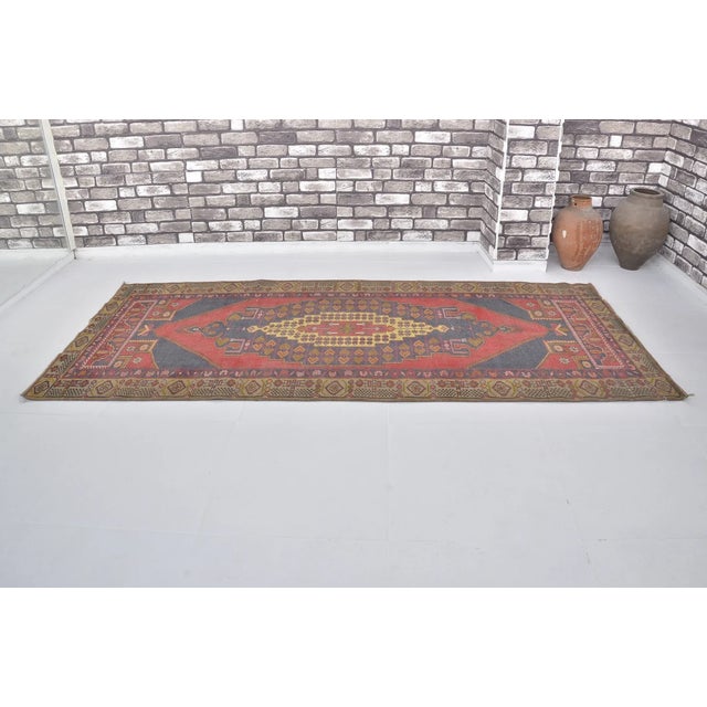 Turkish Red & Navy Blue Vintage Turkish Rug For Sale - Image 3 of 11