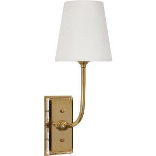 Thomas O'Brien for Visual Comfort Signature Hulton 17" Cordless Single Sconce in Hand-Rubbed Antique Brass with Linen Shade For Sale