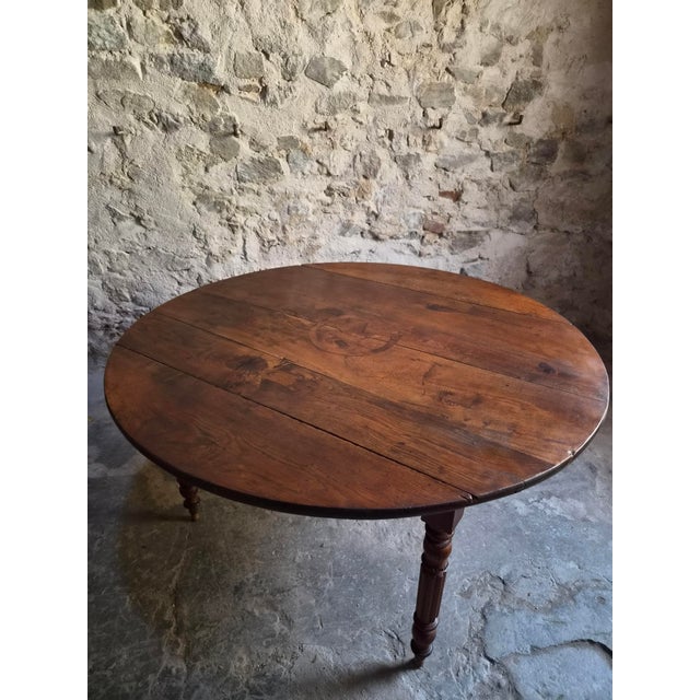 Antique French Round Oak Drop-Leaf Dining Table, 1870s For Sale - Image 17 of 18