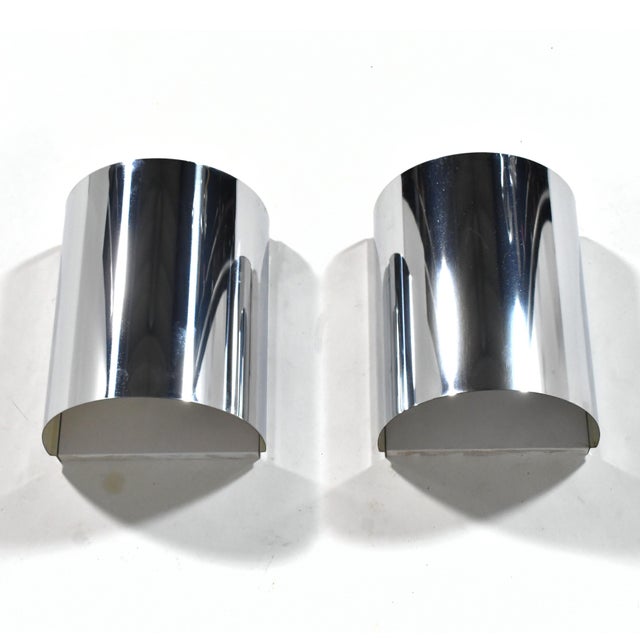 Mid 20th Century Minimalist Pair of Chrome Wall Sconces in the Manner of Jere For Sale - Image 5 of 6