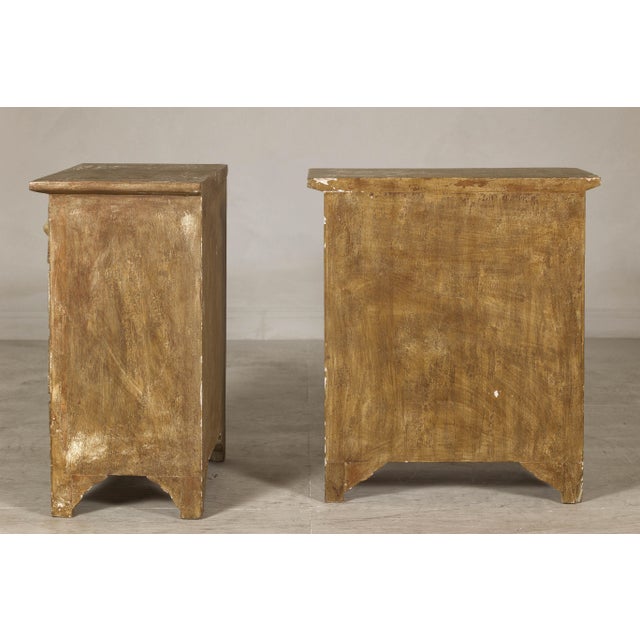 Pair of Distressed Vintage Nightstands with Subtle Brown and Green Patina For Sale - Image 9 of 12