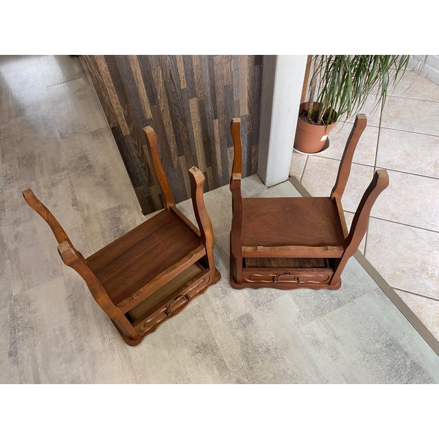 Vintage Oak Bedside Tables with Drawer and Niche, 1950s, Set of 2 For Sale - Image 11 of 13