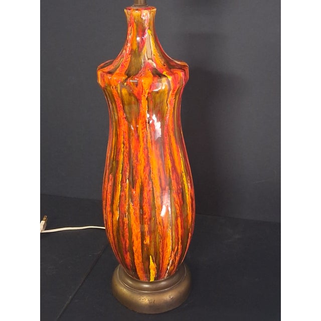 1960s Mid Century Modern Ceramic Drip Glaze Table Lamp For Sale - Image 5 of 8
