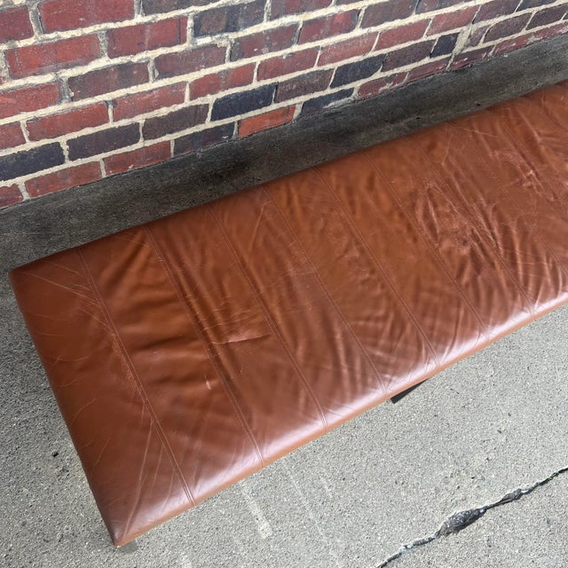 Mid-Century Modern Helikon Leather Brass Long Bench For Sale - Image 3 of 13