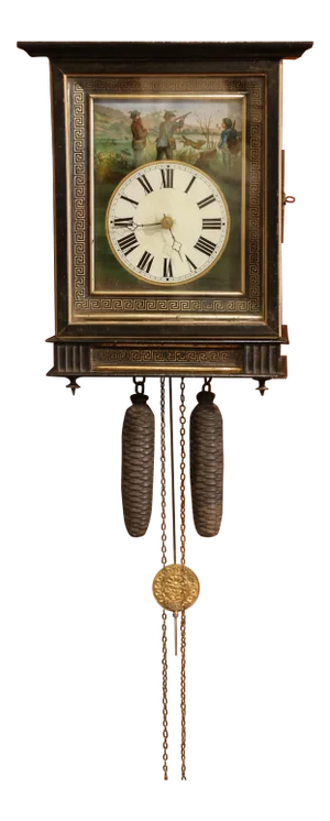 19th Century French Napoleon III Hand-Painted Wall Clock With Hunt Scene