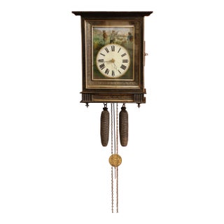19th Century French Napoleon III Hand-Painted Wall Clock With Hunting Scene For Sale