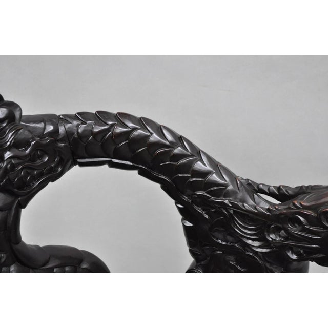 Antique Japanese Dragon Carved Wood Export Oriental Palace Lounge Arm Chair For Sale - Image 11 of 18