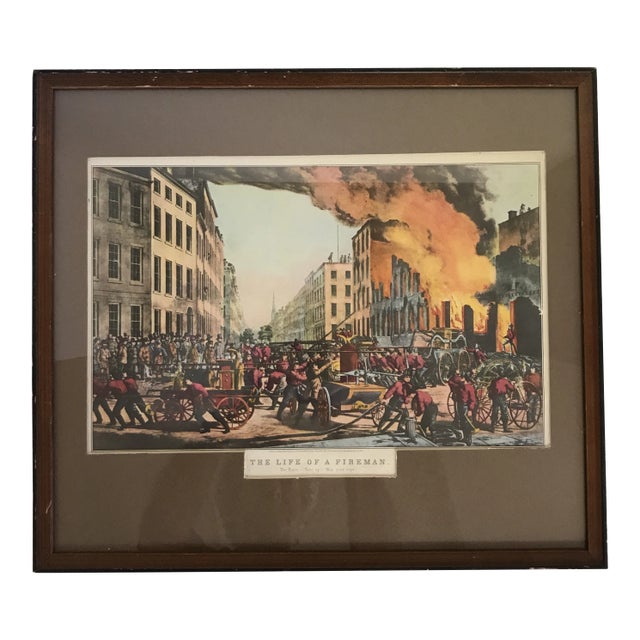 New York City Framed Colored Lithograph the Life of a Fireman “Take Up - Man Your Rope” by Nathaniel Currie For Sale