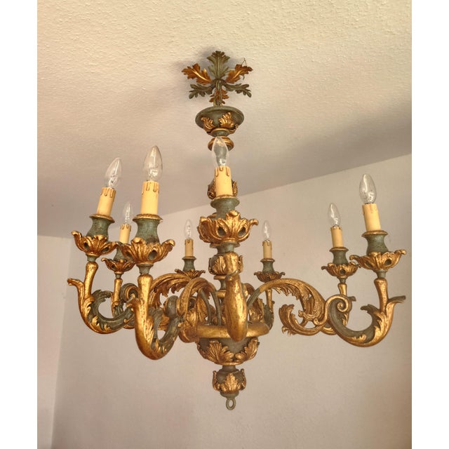 Ornamental & Decorative Materials Large Vintage Louis XV Rococo Baroque Florentine Wood Carved Floral Chandelier, 1920s For Sale - Image 7 of 18