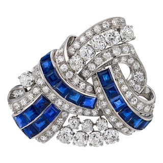 1930s Art Deco 10.00 Carat Diamond Sapphire Platinum Pendant For Sale